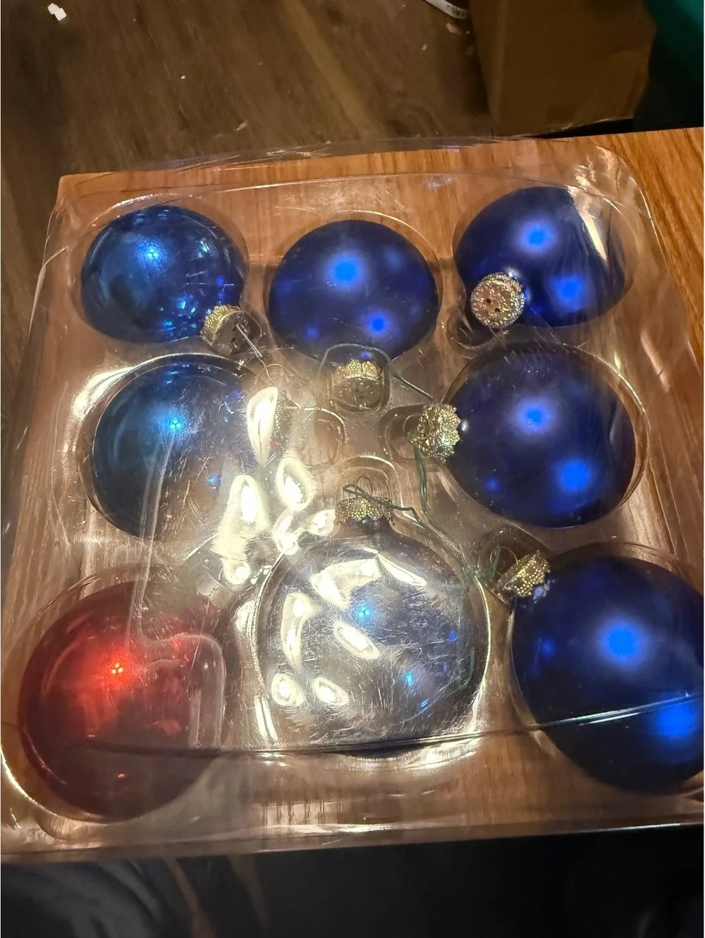 Set of 8 Vintage Glass Christmas Ornaments Blue and Red